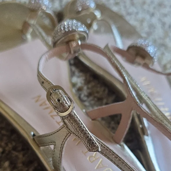 Stuart Weitzman Gold Thong Sandals with Metallic Finish - Picture 13 of 13